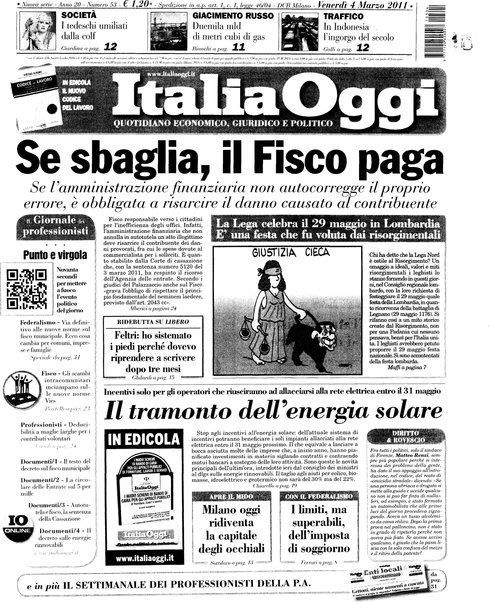 Italia oggi : quotidiano di economia finanza e politica